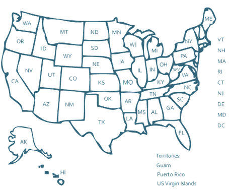 Map of US states and territories